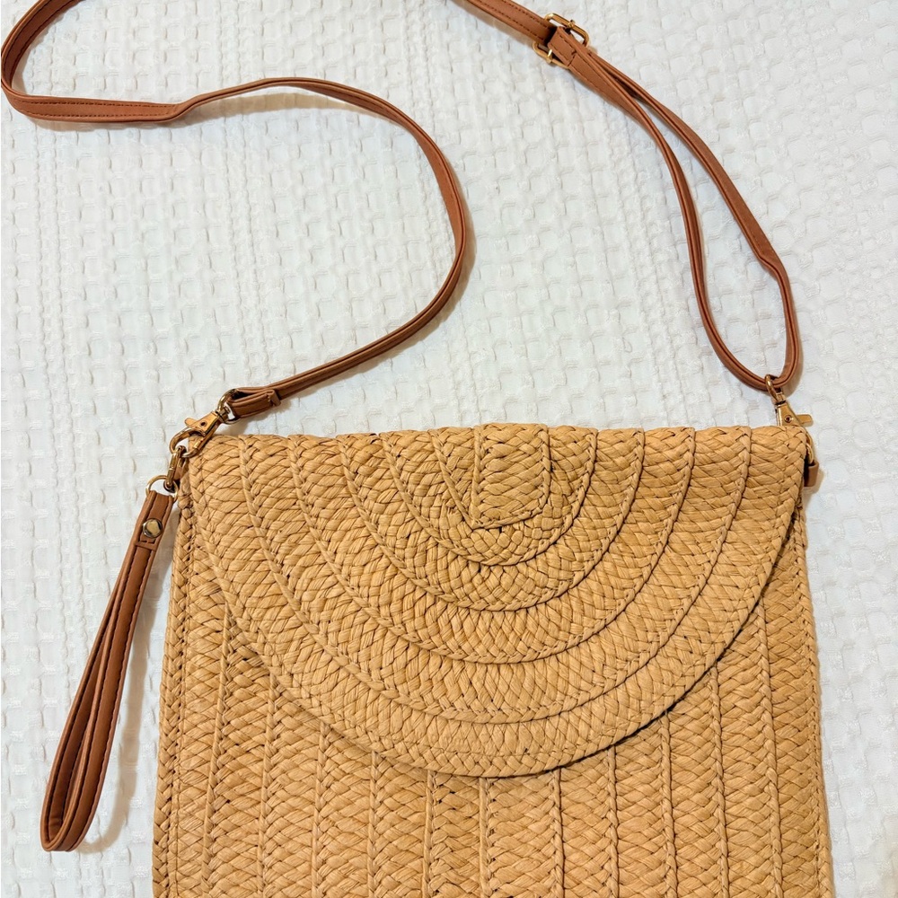 Tan Woven Crossbody Bag
